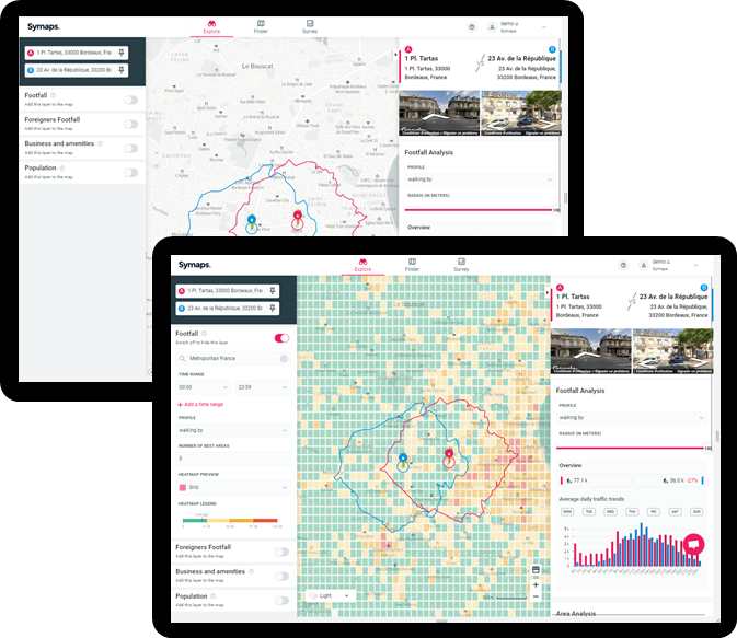 Capture d'écran de la plateforme d'intelligence géographique et de géomarketing de Symaps